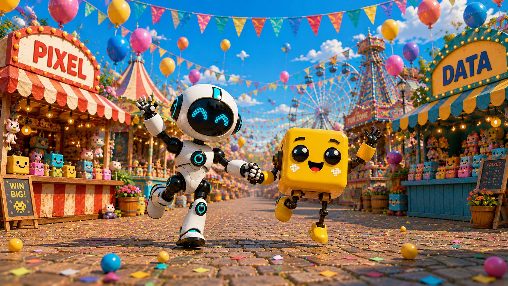 Data and Pixel at a carnival